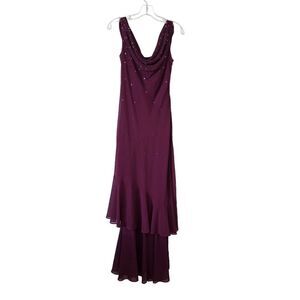 ALEX EVENINGS Women's Maxi Dress Beaded Y2K Size 4 Burgundy Cowl Neck Prom Fairy